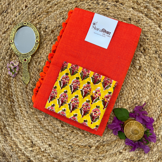 Muralika Bright Orange Handloom Saree